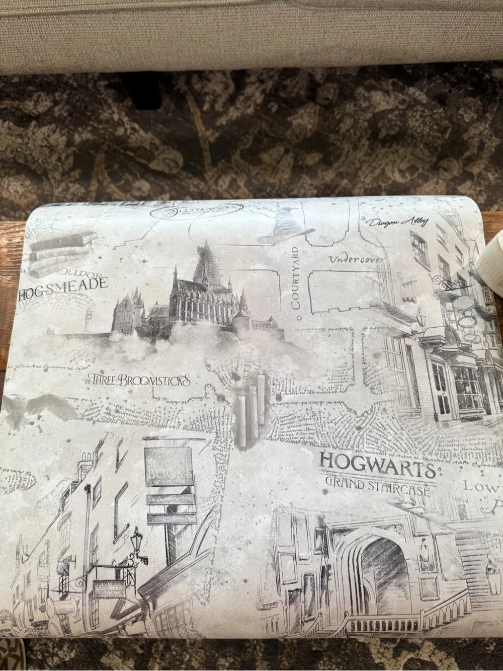 Harry Potter Vintage-Style Cream and Gray Map & Icons Wallpaper.